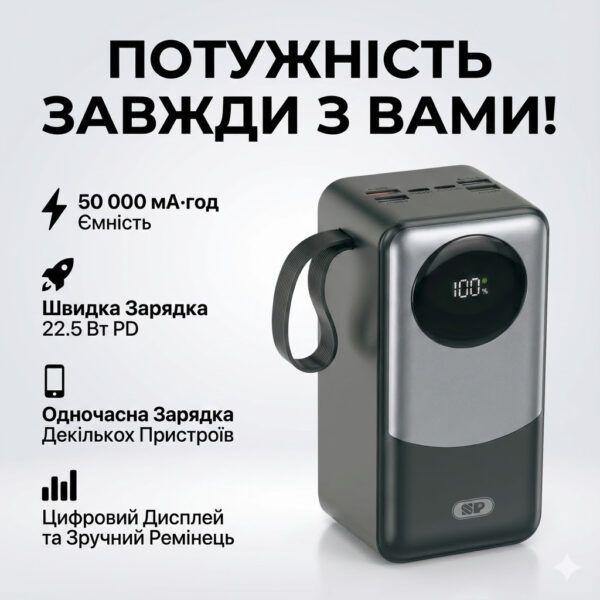 Power Bank KPG-502 50000 мА·год з 22,5 Вт PD, 4 USB-портами та цифровим дисплеєм