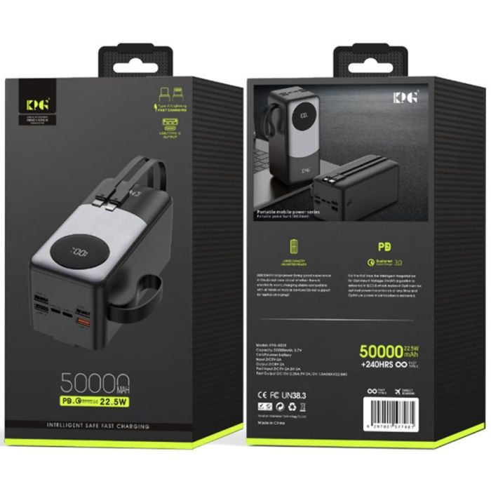 Зовнішній акумулятор (Power Bank) KPG KPG-502X 50000mAh 22.5W з LCD дисплеєм
