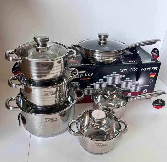 Набір каструль із нержавіючої сталі Zepline ZP 075 Комплект посуду 12 предметів