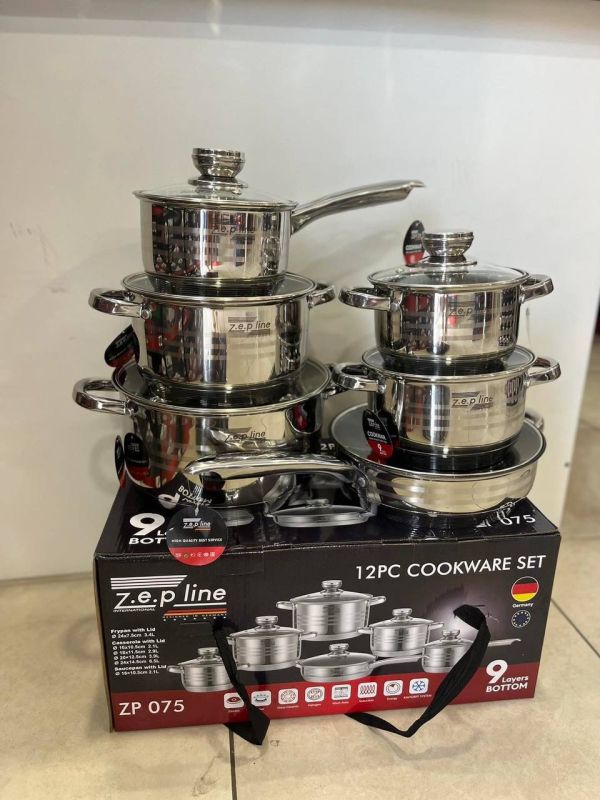 Набір каструль із нержавіючої сталі Zepline ZP 075 Комплект посуду 12 предметів