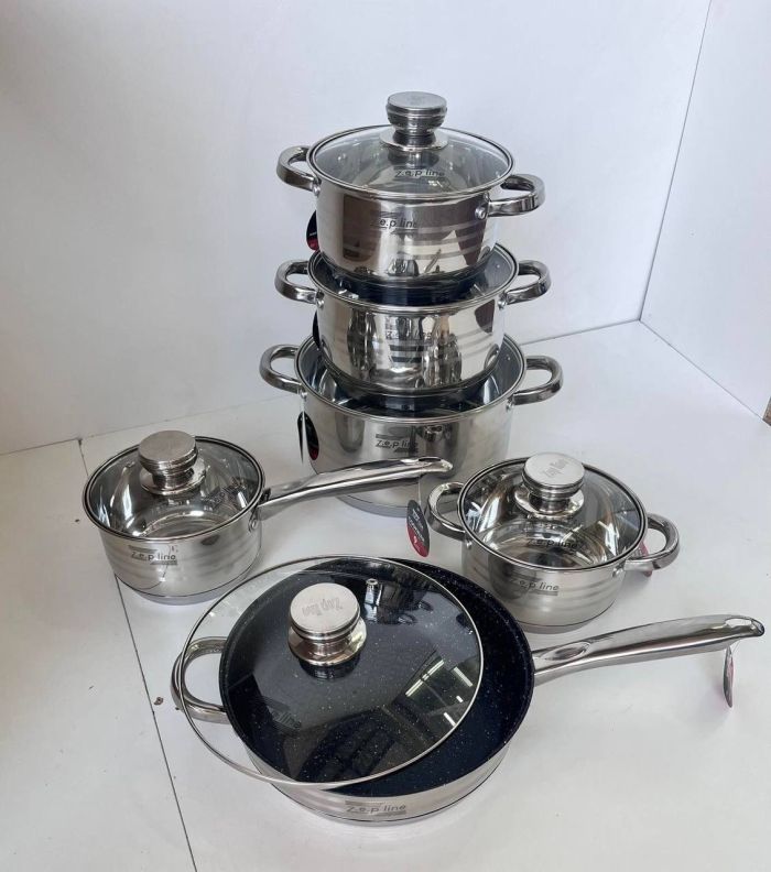 Набір каструль із нержавіючої сталі Zepline ZP 075 Комплект посуду 12 предметів