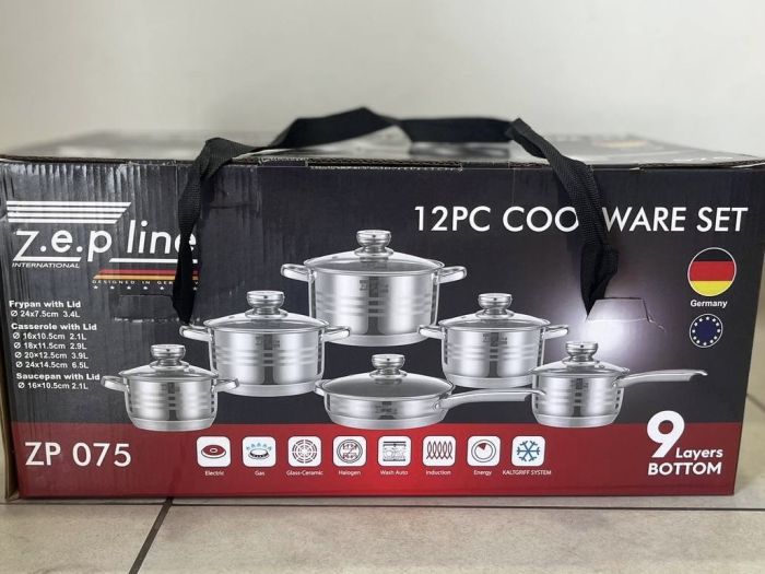 Набір каструль із нержавіючої сталі Zepline ZP 075 Комплект посуду 12 предметів