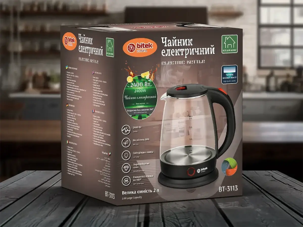 Чайник електричний скляний 2,0л 2400Вт BITEK BT-3113