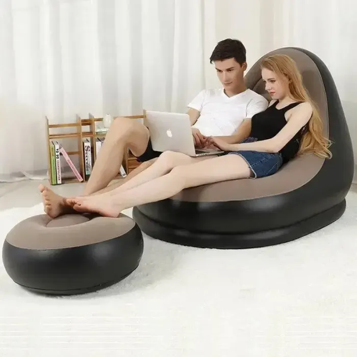 Надувний диван з пуфом Air Sofa / Надувне велюрове крісло з пуфом