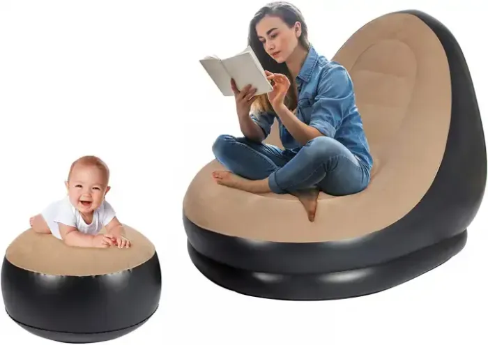 Надувний диван з пуфом Air Sofa / Надувне велюрове крісло з пуфом