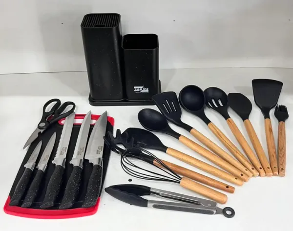 Набір ножів + кухонне приладдя із силікону (19 предметів) на підставці Zepline ZP-067